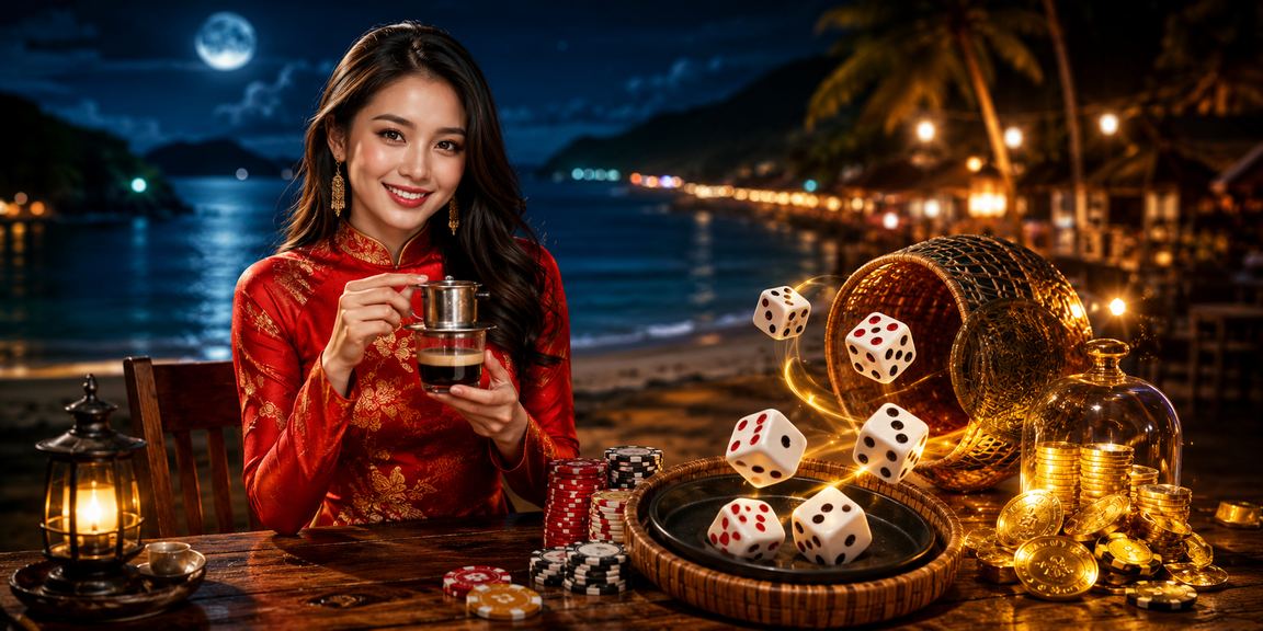 Xúc xắc tài xỉu truyền thống bên tà áo dài Việt Nam tại Côn Đảo, hình ảnh giao thoa giữa văn hóa và giải trí số